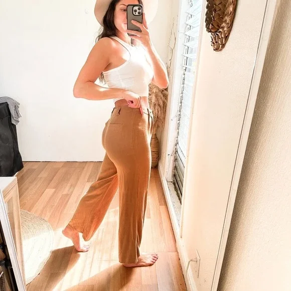 12th Tribe Little Secrets Mocha Linen Trousers Size Large - Picture 6 of 15